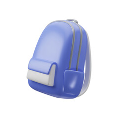 Vector glossy plastic 3d backpack icon. Volumetric object for education, sport, travel. Back to school concept. Cartoon blue school bag isolated on white background