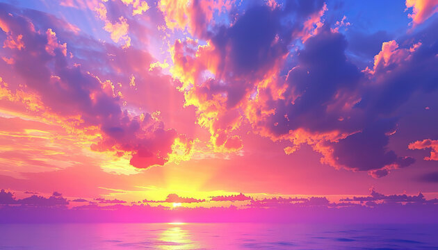 A symphony of colors paints the sky during a breathtaking sunset, casting a magical glow over the horizon