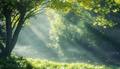 The peacefulness of a forest bathed in sunlight, with leaves rustling in the gentle breeze, offers a retreat for mindfulness and connection with nature