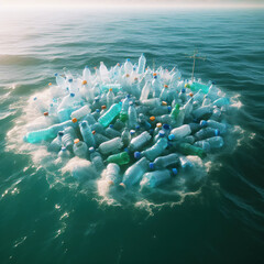 Garbage in polluted sea ocean water. Environment concept