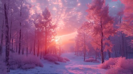 Naklejka premium sunset on the forest with vaporwave tone color, suitable for wallpaper, poster. Generative AI