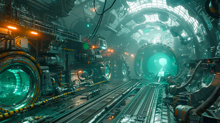 Fototapeta premium Space Odyssey: Unreal Engine Concept Art for Futuristic Spaceship Interior in Game Environment