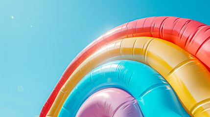Vibrant Pastel Rainbow Inflatable Minimalist Photo Under Clear Blue Sky