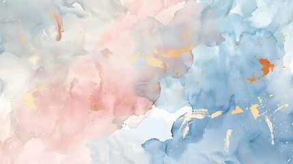 Watercolor art background vector. Wallpaper design with paint brush and gold line art. Earth tone blue, pink, ivory, beige watercolor Illustration for prints, wall art, cover and invitation cards  - obrazy, fototapety, plakaty