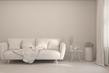 Grey living room concept with sofa. 3D illustration