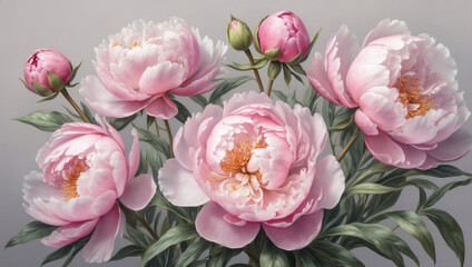 Realistic pastel drawing of Soft pink peonies, with delicate shading and realistic details, using pastel pencils. - obrazy, fototapety, plakaty