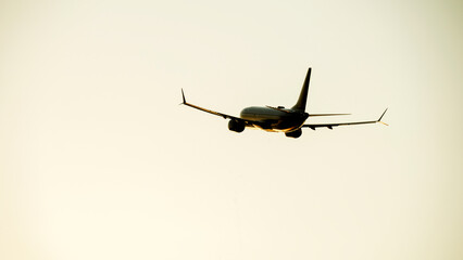 Airplane takes off over the runway
