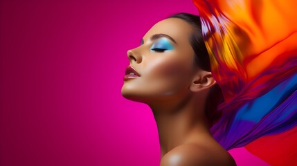Captivating Portrait of a Radiant Digitally Manipulated Female with Vibrant Dramatic Makeup and Hair
