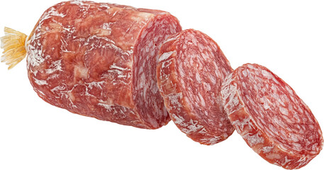 Sliced traditional Italian salami sausage isolated