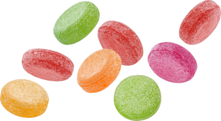 Fruit caramel, hard candies isolated on white background