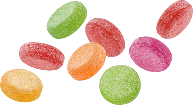 Fruit caramel, hard candies isolated on white background