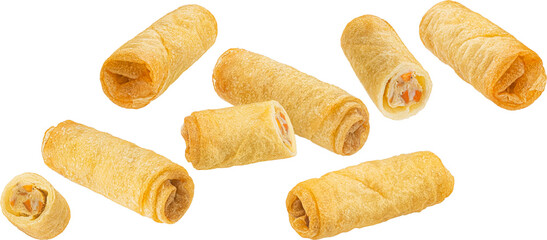 Traditional fried spring rolls isolated on white background