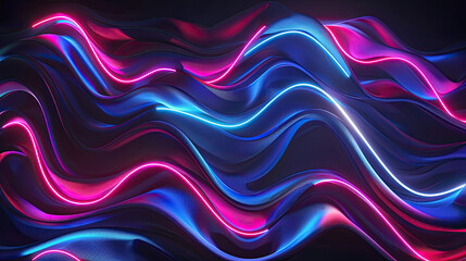 Abstract neon lines . Glowing , on black background