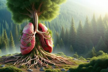 Trees are the lungs of the planet. Air purification. Ecological concept