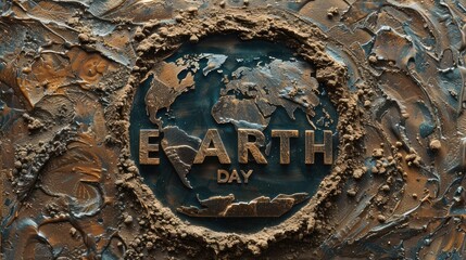 Celebrate Earth Day! 'EARTH DAY' written in soil from above. Eco-awareness, unity. Order now to support the planet!