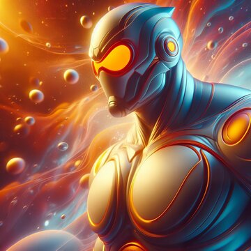 Futuristic Armored Alien: A Radiant Sci-Fi Depiction of Mysterious Intensity and Thoughtful Contemplation
