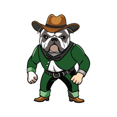 A cowboy bulldog vector logo, exuding western grit with a dash of canine charm, encapsulating rugged frontier spirit.
