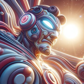 Futuristic Armored Alien: A Radiant Sci-Fi Depiction of Mysterious Intensity and Thoughtful Contemplation