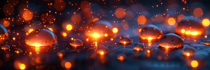 Fototapeta na wymiar Water droplets and glowing bokeh