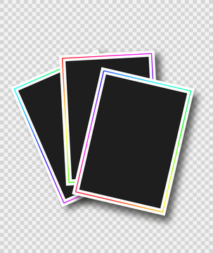 Vertical empty photo frames mockup. Realistic vector objects. Photo frames stack with shadow and rgb contour line.