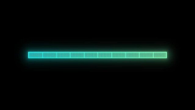 Blue Green gradient electric loading bar animation on transparent alpha background, glowing lights progress bar