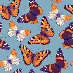 Vector pattern with high detailed vivid butterfly - obrazy, fototapety, plakaty