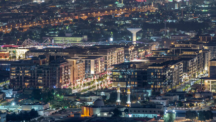 Dubai City Walk aerial timelapse, travel and leisure venue in Dubai downtown