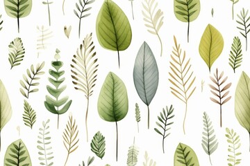 Fototapeta premium Botanical Pattern with Various Green Leaves