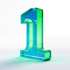 3D Rendered Glass Effect Turquoise Number One Isolated on a Bright Background
