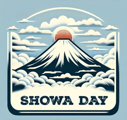 Showa day vintage style card illustration with a majestic mount fuji.