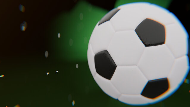 Beautiful Close Up Football on Black with Dust Particles Flying.