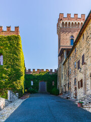 The colorful medieval houses and alleys of a Tuscan village