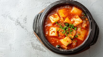 Bowl stew tofu green onions