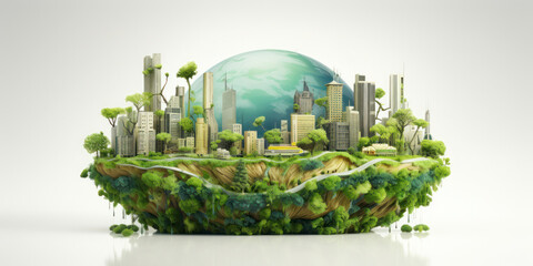 Sustainable City With Green Buildings And Nature. Eco-Friendly Urban Landscape. Generative AI