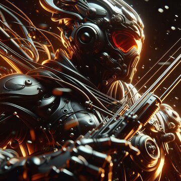 Futuristic Armored Alien: A Radiant Sci-Fi Depiction of Mysterious Intensity and Thoughtful Contemplation