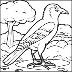 Crow coloring pages. Crow bird outline vector for coloring book