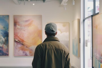 Man in an art gallery or museum, contemporary art