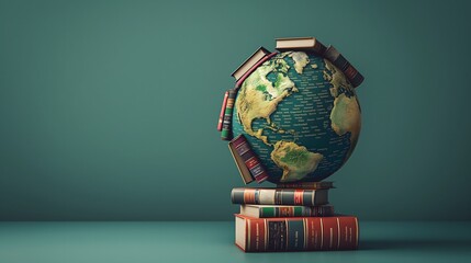 3D globe made a lot of books. World book day concept. Generative AI