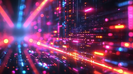 Fototapeta premium Futuristic banner, digital noise background, neon color glitch frames, cutting edge vector design