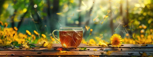 Fotobehang Dandelion tea on the background of nature © Артур Комис