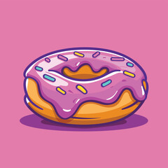 Tasty donut cartoon vector illustration with flat pink background