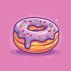 Tasty donut cartoon vector illustration with flat pink background
