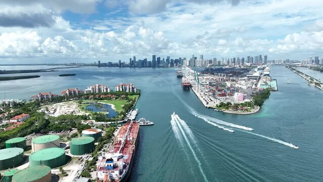 Miami Beach yachts port of miami Drone 4k Video 