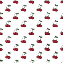Seamless pattern with cherry doodle for decorative print, wrapping paper, greeting cards, wallpaper and fabric