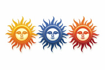 Cheerful cute suns. icons, a set of different drawing options on a white background. - obrazy, fototapety, plakaty