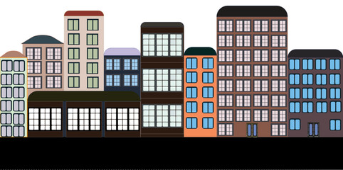 City view, street, dark houses