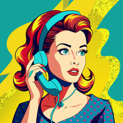 Naklejka na ściany i meble woman-chatting-on-the-phone--pop-art-illustration