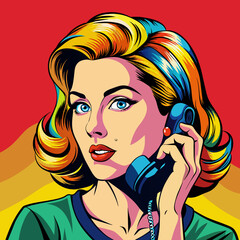 Naklejka na ściany i meble woman-chatting-on-the-phone--pop-art-illustration