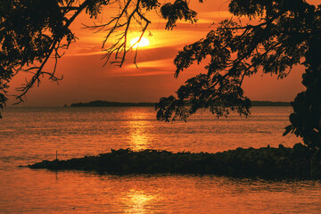 Beautiful sunset in the San Bernardo Islands, Colombia