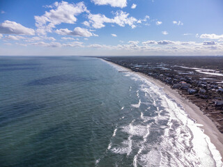 Pawleys Island beach, beachfront homes, South Carolina, aerial drone view.
